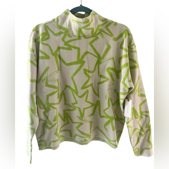 Anthropology Maeve Green Star Pattern Sweater and Tan Pleated Skirt - Picture 3 of 6